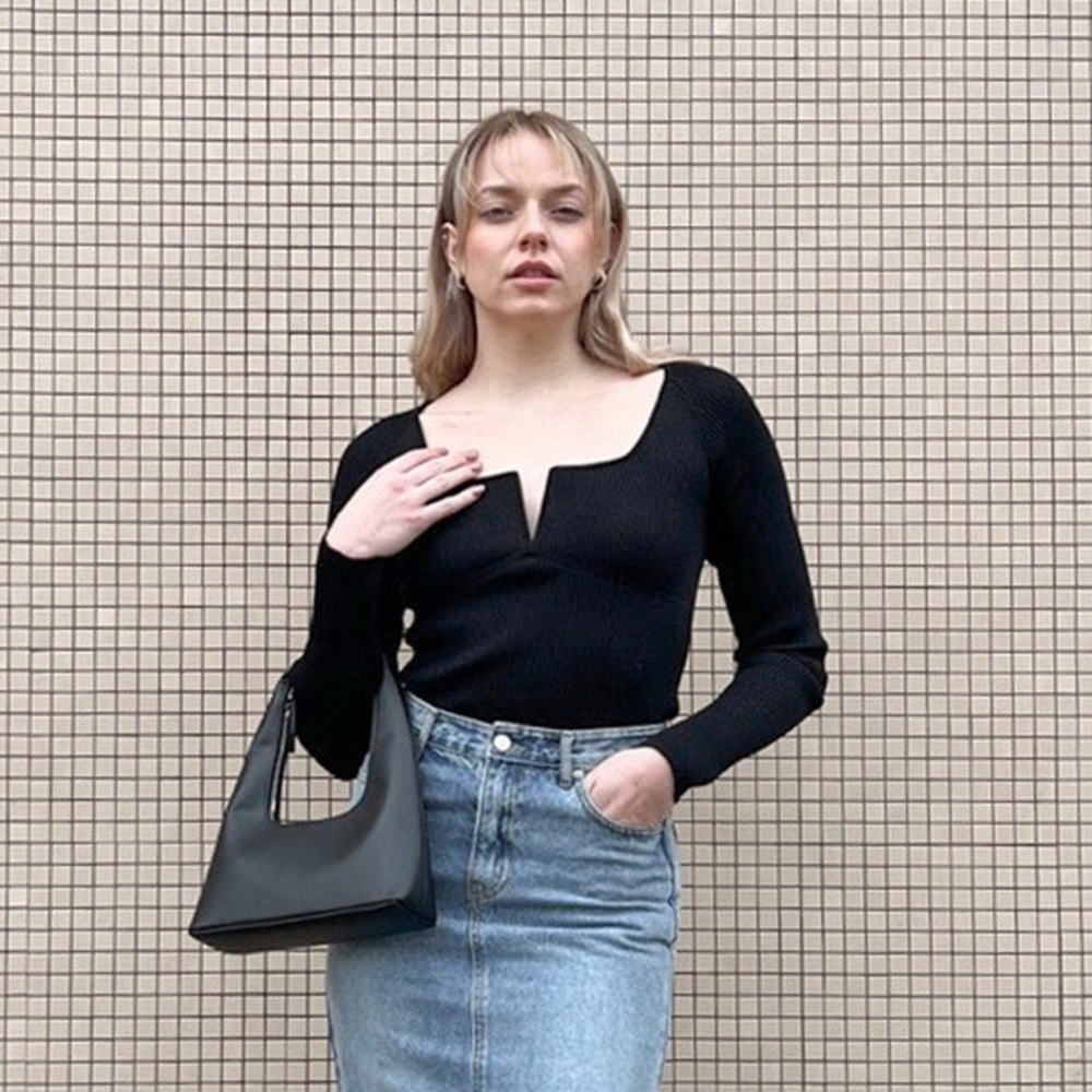 Oak Fort square neck sweater black - size xs